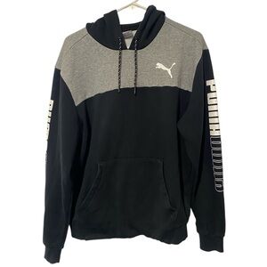 PUMA Hoodie Black Gray White Mens Size Medium Pullover Drawstring Pockets